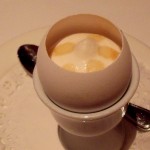 Amuse Bouche Soft Boiled Egg with Maple Syrup and Sherry Vinegar