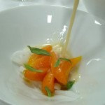 14th Course, Shellfish Bisque, sous vide stock, centerfuged carotene, enzyme peeled citrus-1