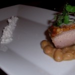 Pork Belly with Flageolets, bacon powder