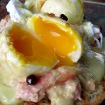 Duck Eggs Benedict with Crab, Wasabi Hollandaise