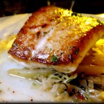 Seared and Steamed California Halibut with White Carrots & Sauerkraut