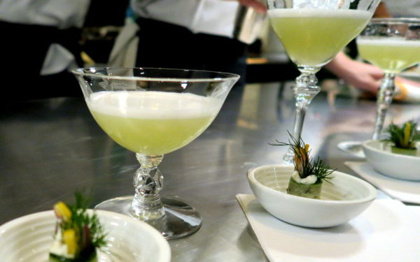 Gin Cocktail, Green Tomato, Chartreuse - Cucumber, Feta, Caper Leaf